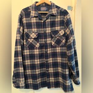 Pendleton Navy and Gray Plaid Men's Shirt XL Tall